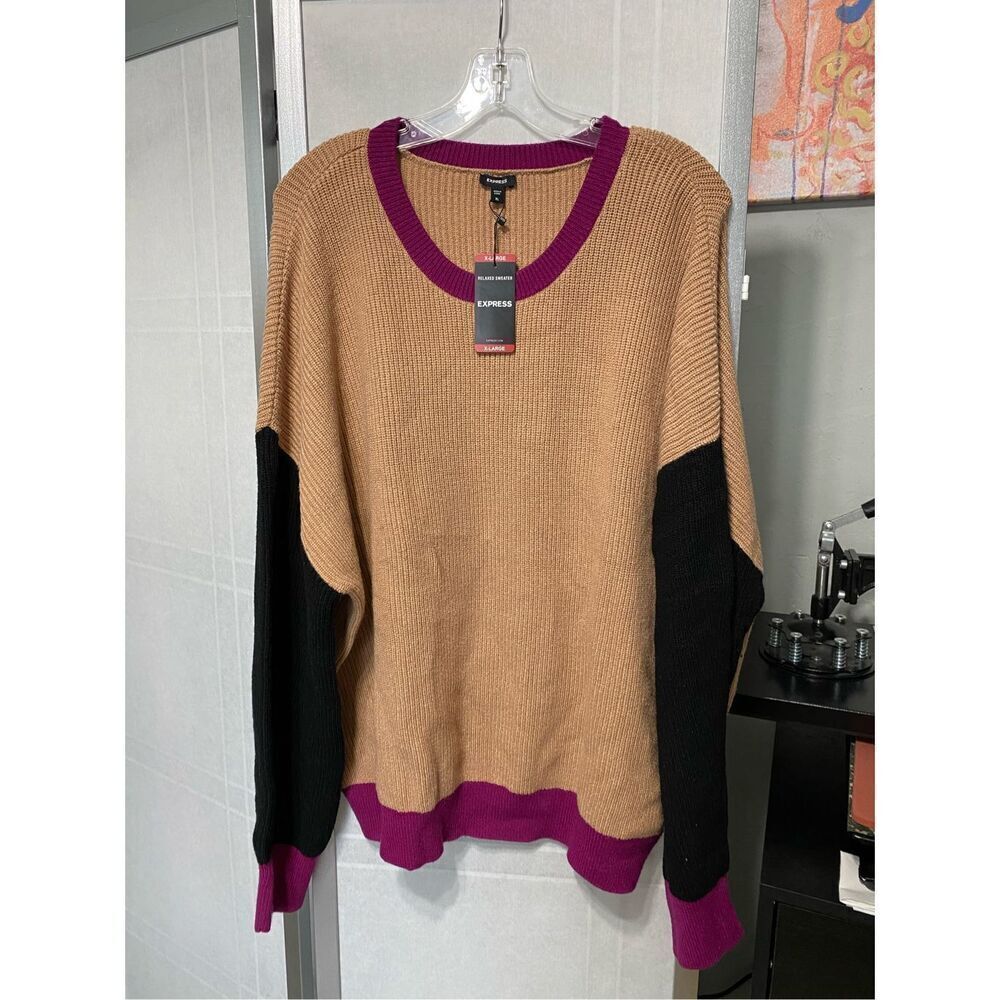Express color block womens oversized sweater size… - image 3
